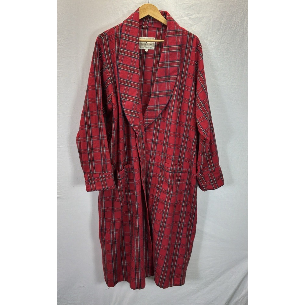 Lee Valley Ireland Robe Men's L Red Tartan Plaid Flannel Cotton Belt Missing